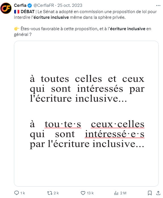 Débat sur l'écriture inclusive.